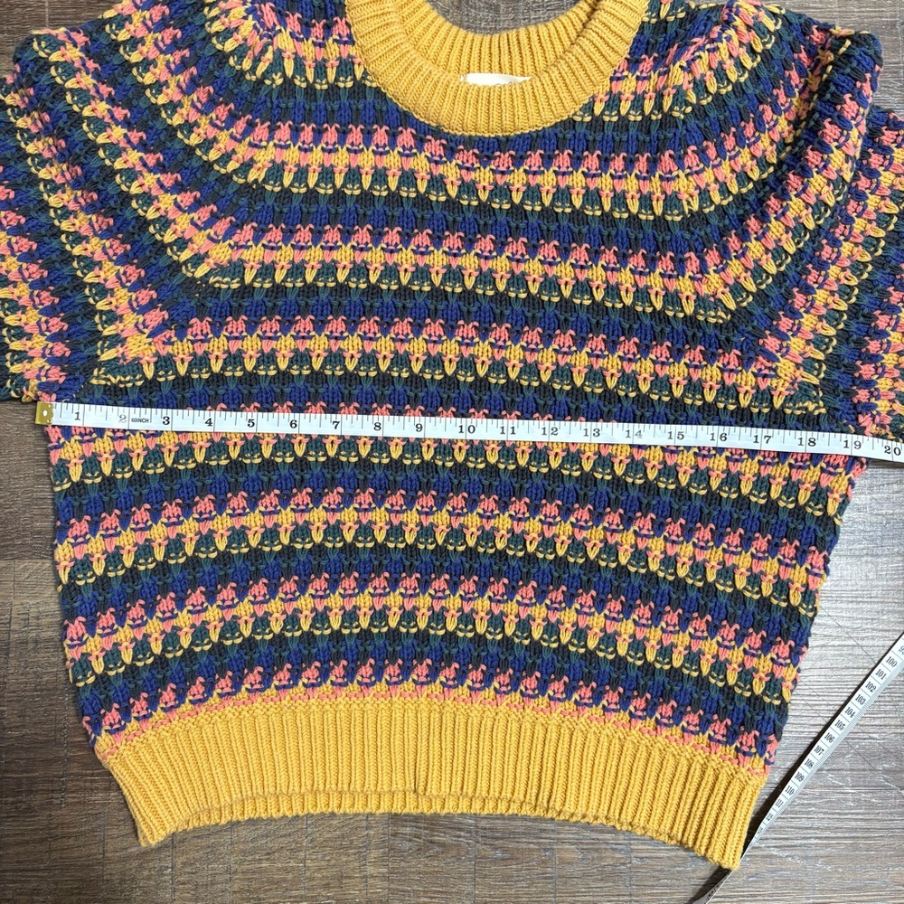 Women's Short-Sleeve Knit Sweater - Mustard Multicolored - Picture 6 of 8